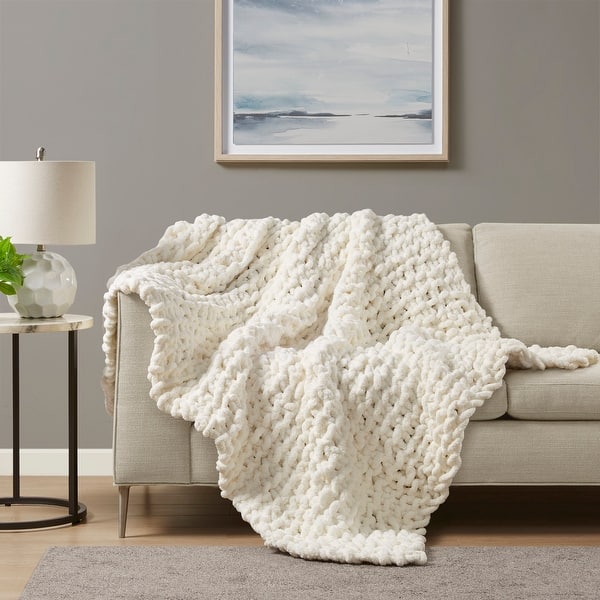 Madison Park Chenille Chunky Knit Throw - Ivory