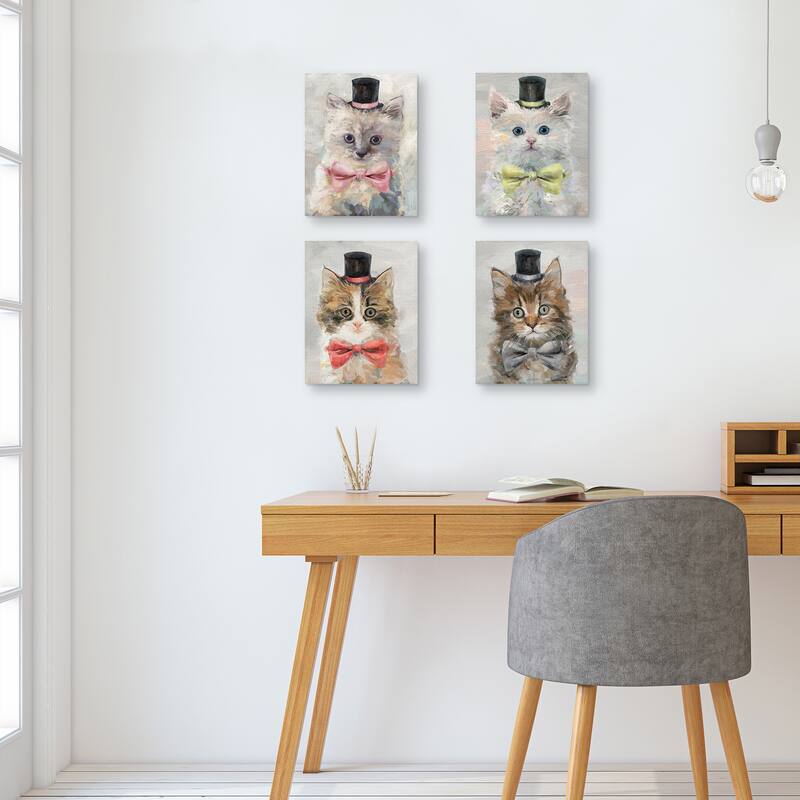 Top Hat Cats I, II, III & IV by Studio Arts Canvas Art Print Set - Grey