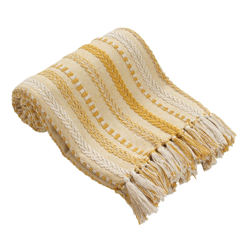 Cotton Handwoven Couch Sofa Bed Throw Blanket - Medium Weight All Season 50''x60'' with Tassels