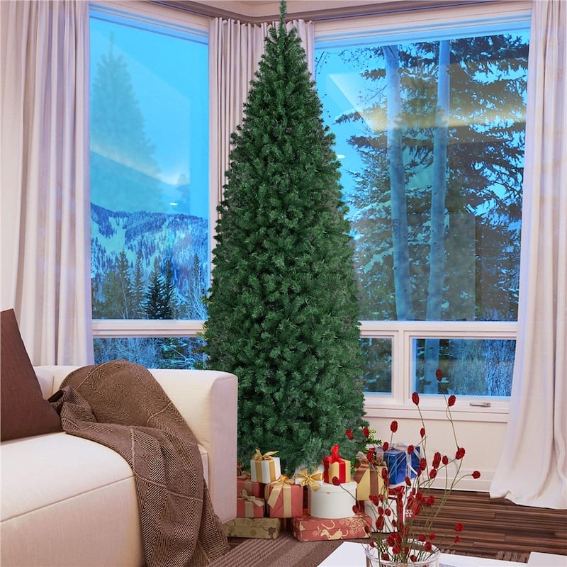 Yaheetech Pre-lit Artificial Christmas Tree Slim Tree Hinged Spruce