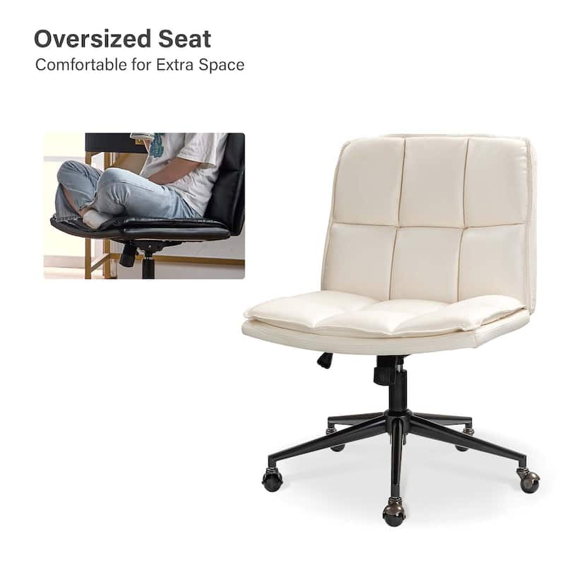 Judy Mid-century Modern Oversize Faux Leather Swivel Tilting Task Office Chair By HULALAHOME
