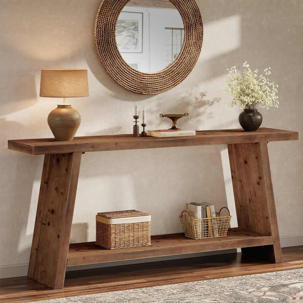 70.9" Solid Wood Console Table 2-tier Narrow Long Sofa Table