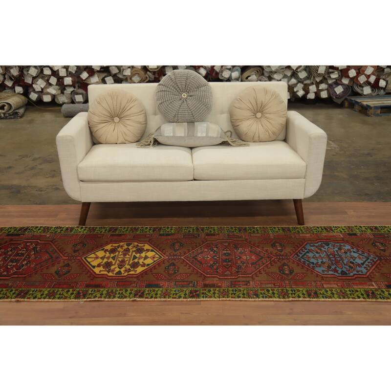 Hand Knotted Oriental 100% Wool Carpet Traditional Tribal Brown Ardebil Runner Rug - 10' 7'' X 2' 10''
