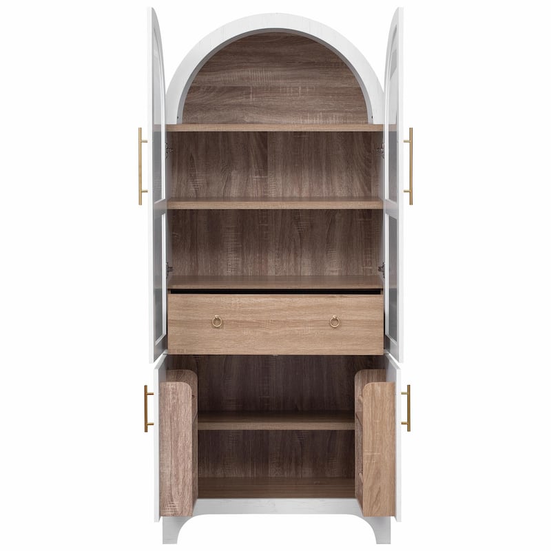 71" Tall Arched Kitchen Pantry Cabinet with Door Shelves