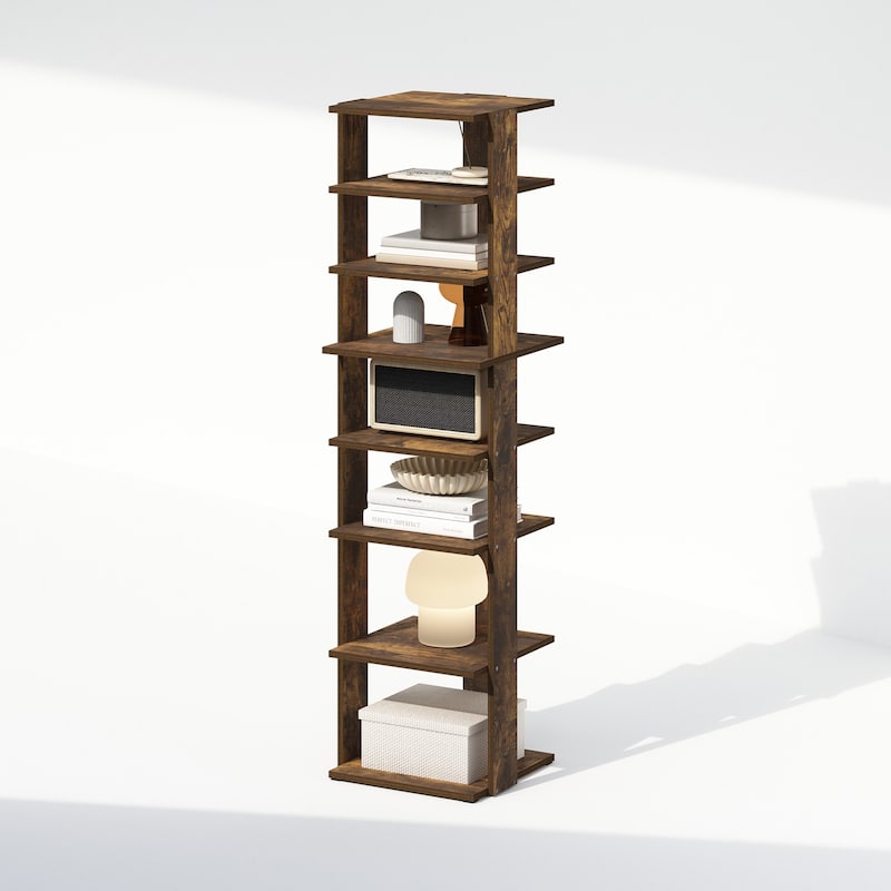 8 Tiers Wood Household Shelving Unit in Pine (12.64 in. W x 46.77 in. H x 12.13 in. D) - 12.64