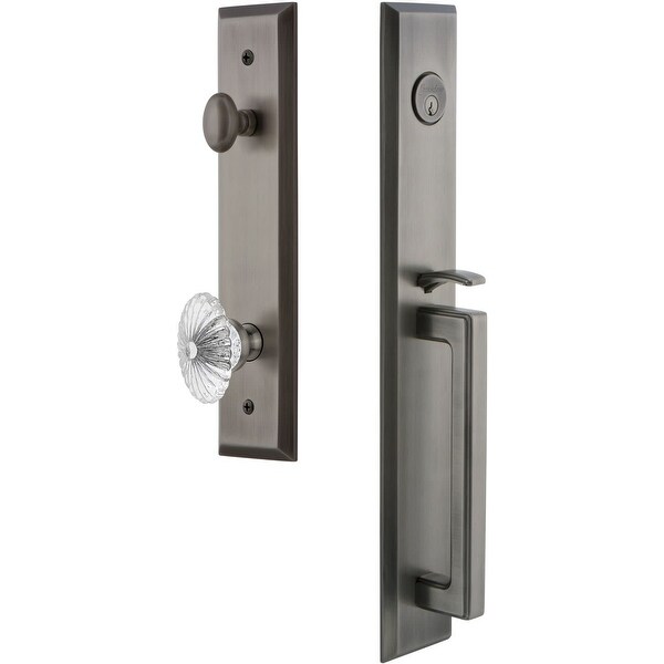Grandeur FAVDGRBUR_ESETD_NA Fifth Avenue Solid Brass Rose Dummy "D" Grip Handleset with Burgundy Crystal Knob