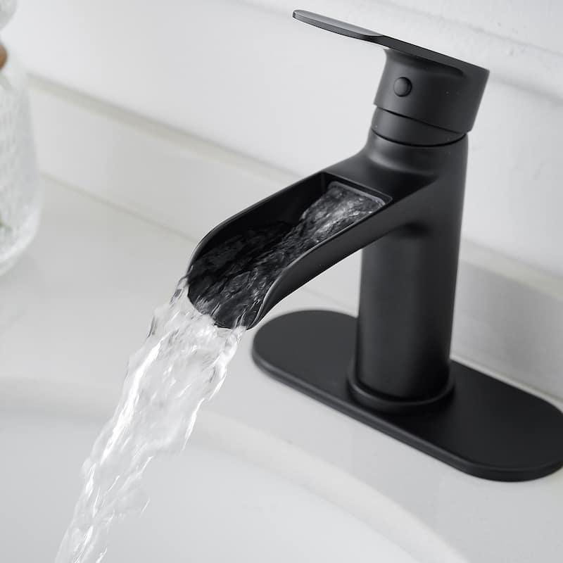 Single Handle Waterfall Spout Sink Faucet with Drain Assembly