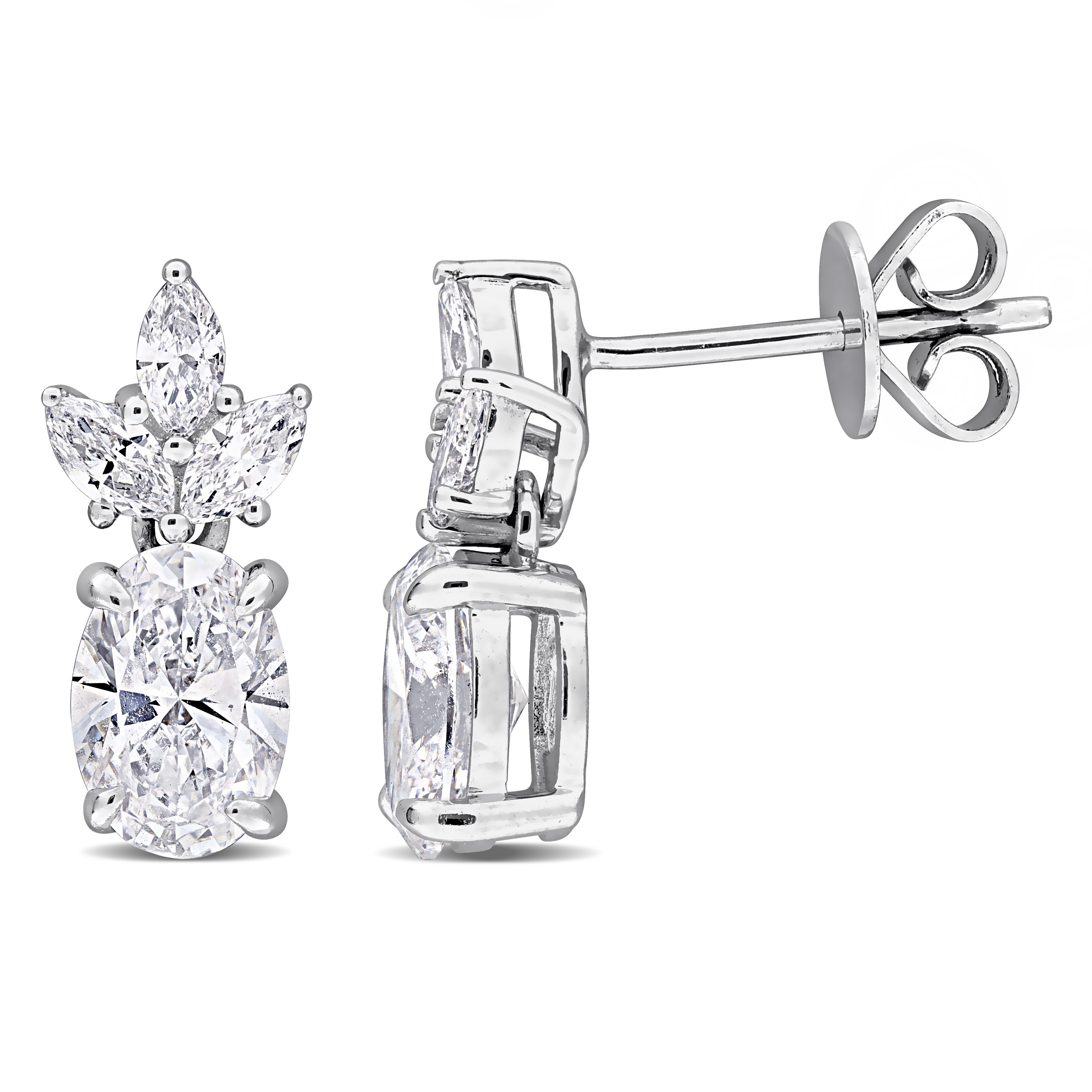 Miadora 1 4/5ct TW Oval Marquise-Cut Lab-Grown Diamond Post Earrings 14k White Gold