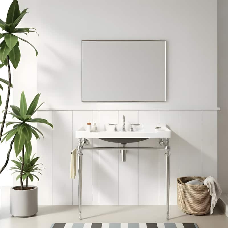Wall-Mounted Bathroom Vanity with Ceramic Basin and Metal Legs