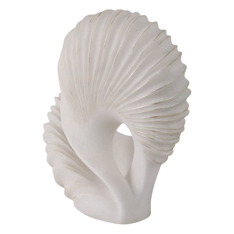 Polyresin Abstract Sculpture Modern Shell Form Home Decor - 14" White - 14" x 6.25" x 14.25"