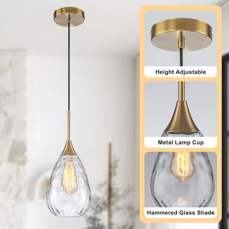 Starsky Modern Hammered Glass Tear-Drop Shade Pendant Light with Adjustable Height