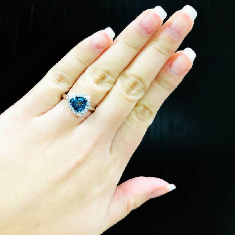 Auriya 2 1/8ct Trillion-cut London Blue Topaz 1/4cttw Halo Diamond Engagement Ring 14k Gold
