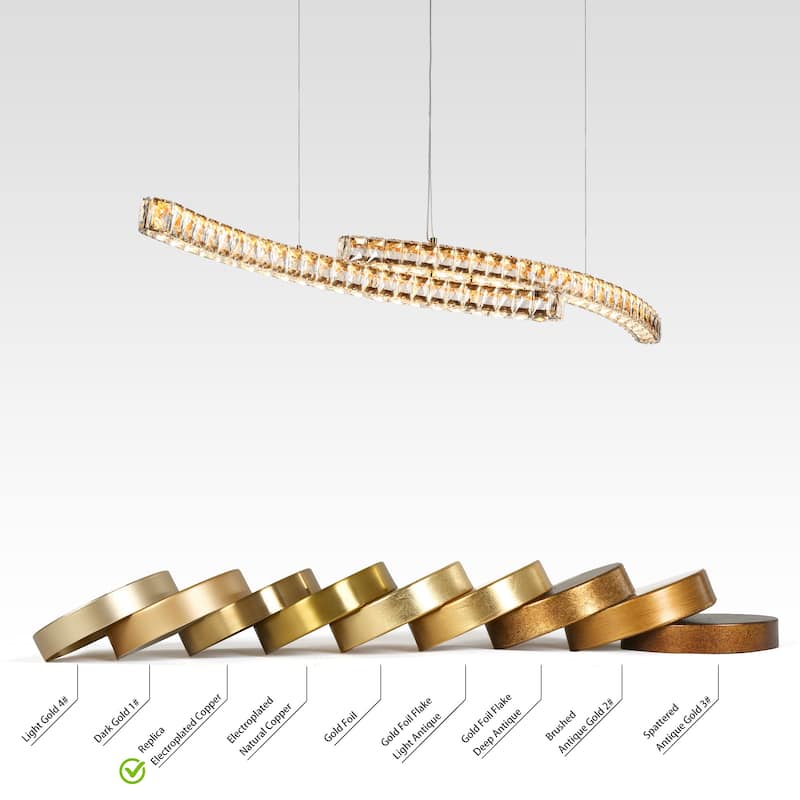 Modern 51.2 IN. Gold 2-Light LED Crystal Chandelier Oversized Kitchen Island Lights - 51.2" W x 5.5" H x 9.4" D