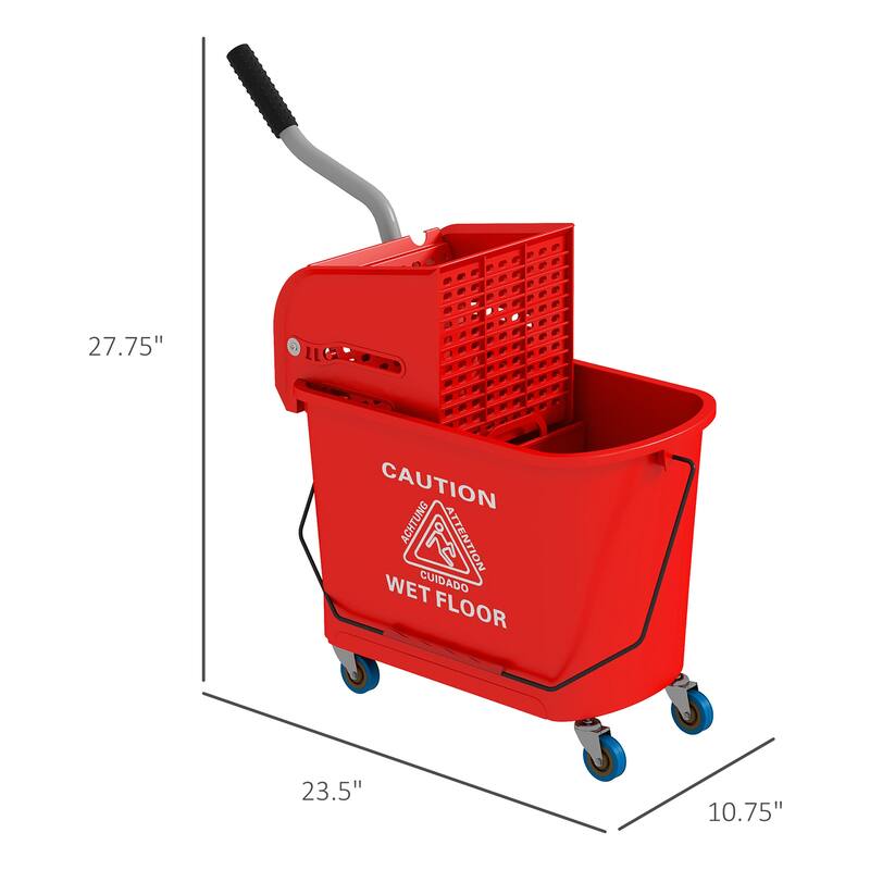 HOMCOM Mop Bucket with Wringer on Wheels for Floor Cleaning, 21 Quart, Separate Dirty and Clean Water