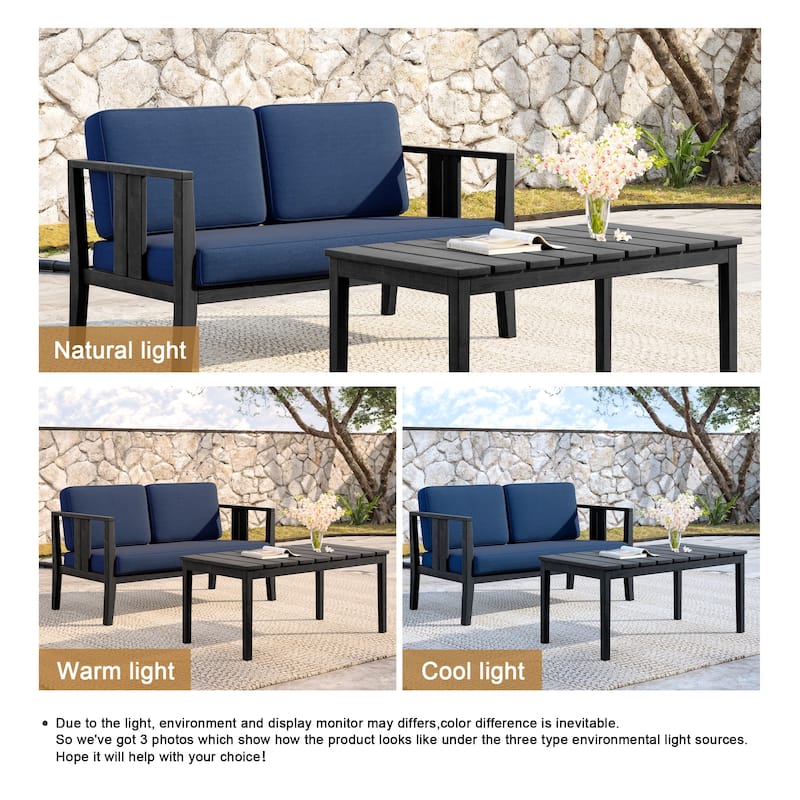 Teak Wood Water Resistant Outdoor Loveseat and Coffee Table Set (Set of 2)