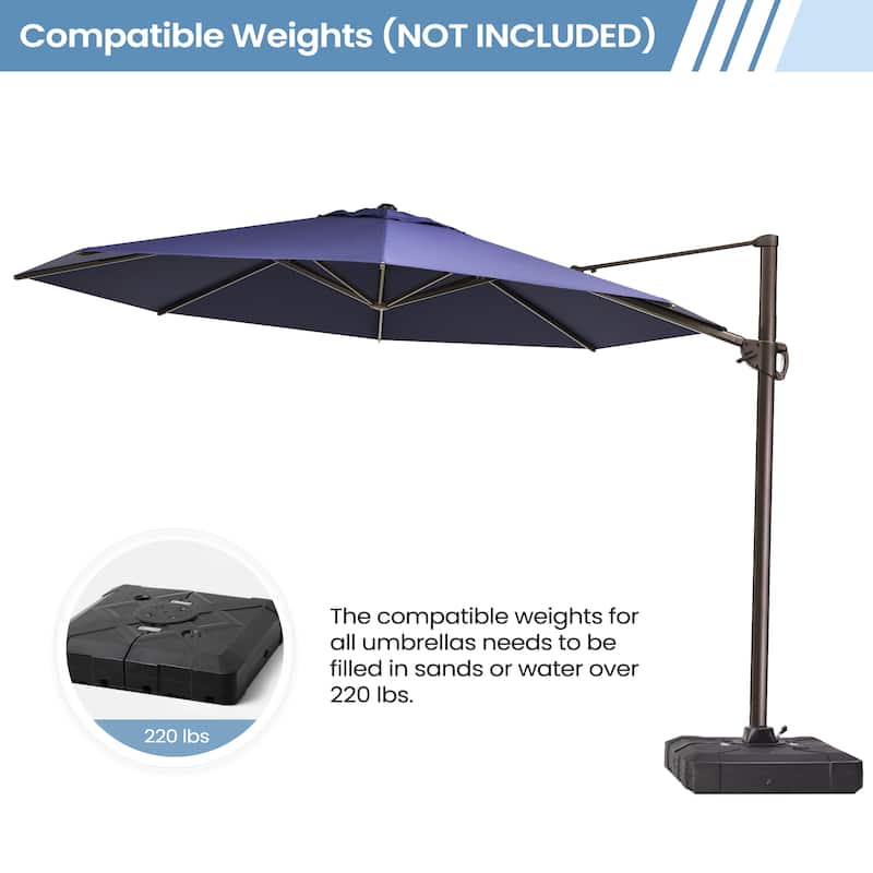 Crestlive Products 11.5ft Round Cantilever Patio Umbrella with 7-position Adjustment and 360-degree Rotation
