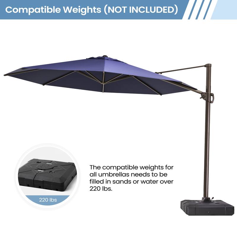 Outdoor 11.5FT Round Patio Hanging Offset Cantilever Umbrella with Cross Base