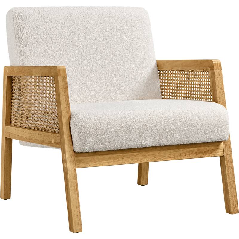Yaheetech Modern Upholstered Fabric Accent Chair with Rattan Sides - 27″×30″×31″ - Ivory