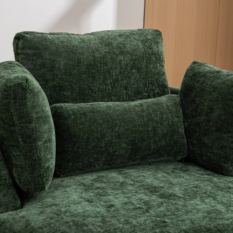 42.3"W Upholstered Swivel Accent Chair with 4 Pillows and Half-Moon Storage Ottoman