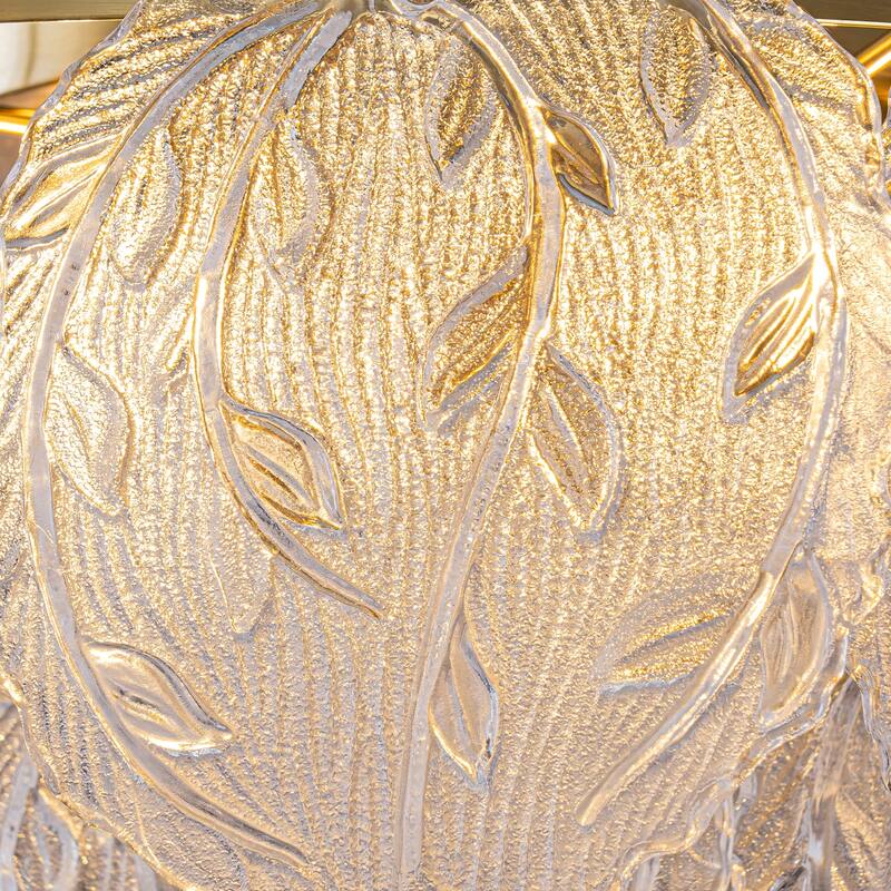 Luxury Gold Chandelier with Double-Tier Clear Glass Leaves