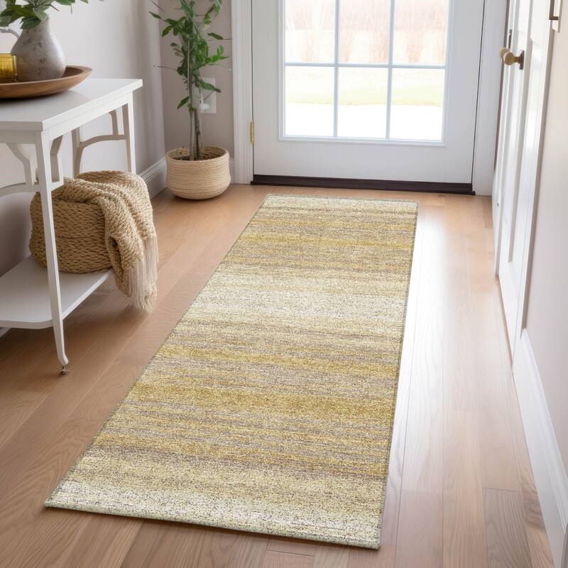 Machine Washable Indoor/ Outdoor Ombre Stripe Chantille Rug - Gold - 2'3" x 7'6"