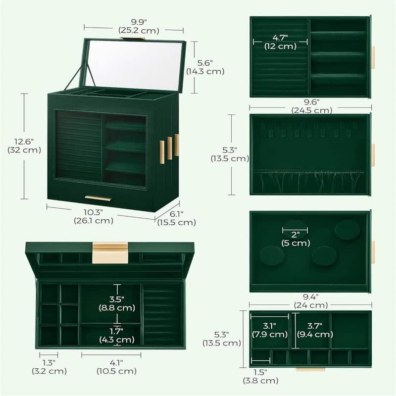 Jewelry Box with Glass Window - 6.1"D x 10.3"W x 12.6"H