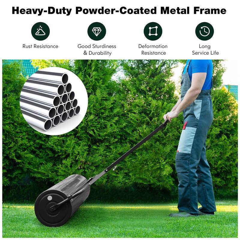 Gymax Lawn Roller Push/Tow Behind a Tractor Sod Drum Roller for Park