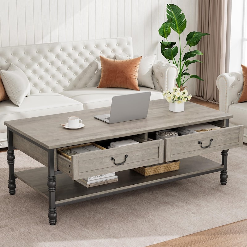 41" Coffee Table with 2 Storage Drawers, Rustic Coffee Tables - Grey