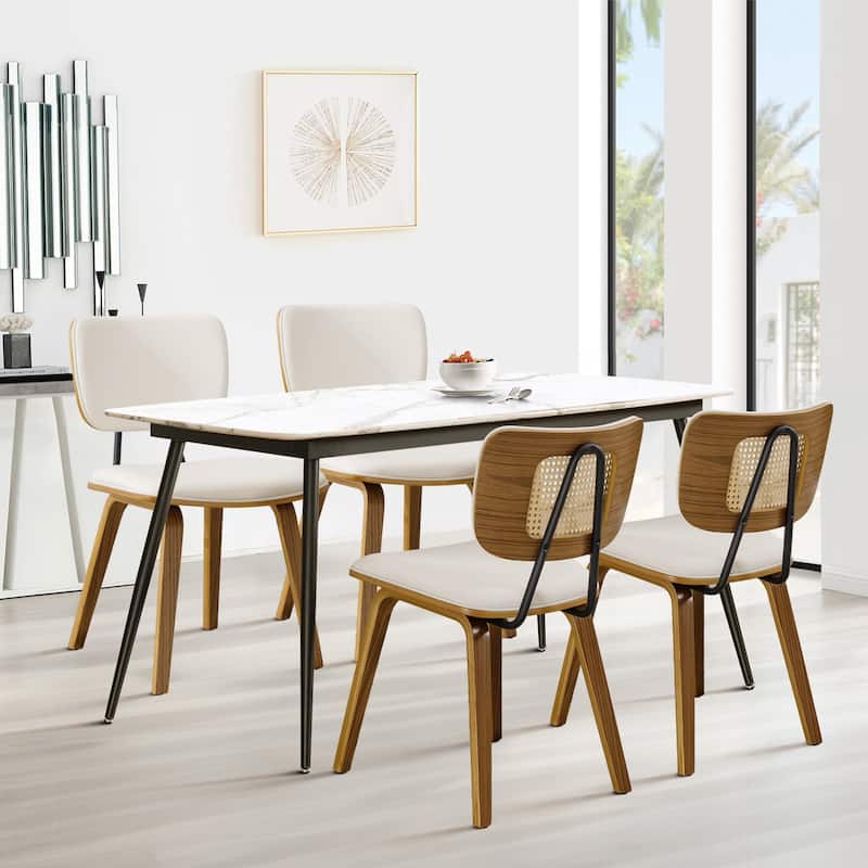 Faux Leather Upholstered Dining Chairs Set of 2/4 with Wood Legs - 32.3"H x 18.5"W x 21.8"D