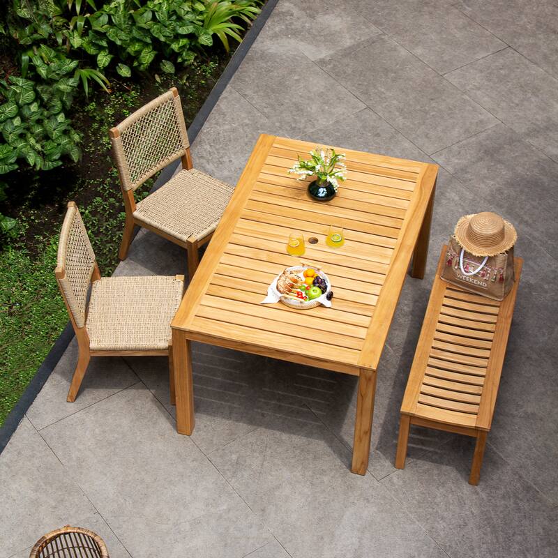 Cambridge Casual Helsi 4-Piece Outdoor Teak Dining Set - Natural Teak/Honey Twist Wicker