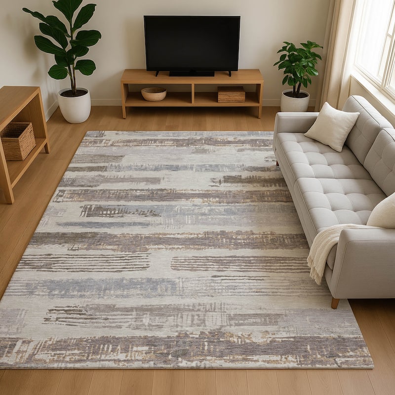 Premium Washable Super Soft Abstract Stripes Mayfield Rug - Linen - 8' x 10'