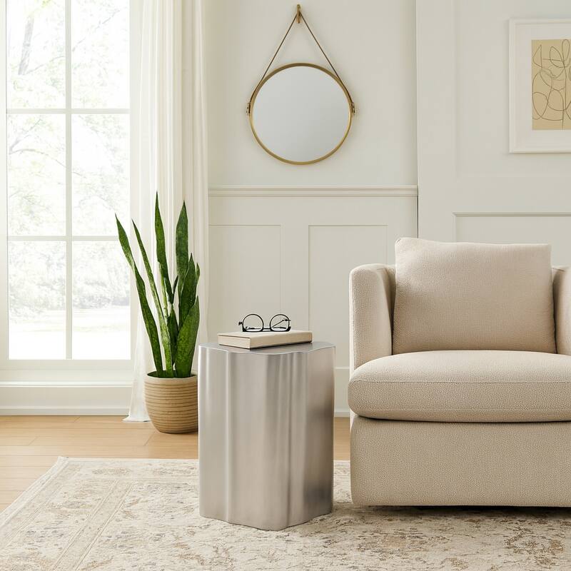Aluminum Side Table Sculpted Base Modern Narrow Spaces Home Decor
