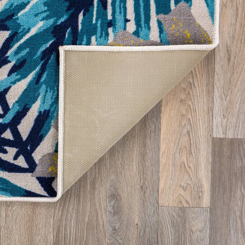 Contemporary Tropical Floral Leaves Non Slip Area Rug