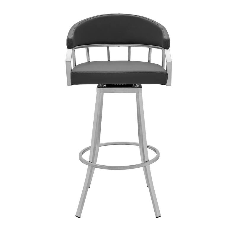 HomeRoots 40" Gray Faux Leather And Iron Swivel Low Back Bar Height Chair - 21 x 40 x 21