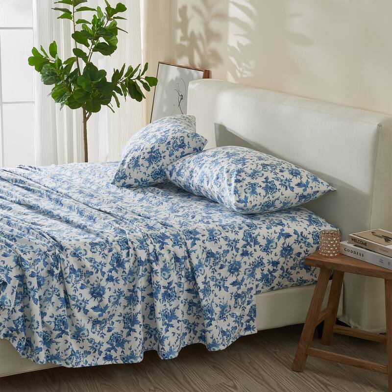 Patina Vie Maison 100% Turkish Cotton Flannel Vintage-Inspired Floral Sheet Set