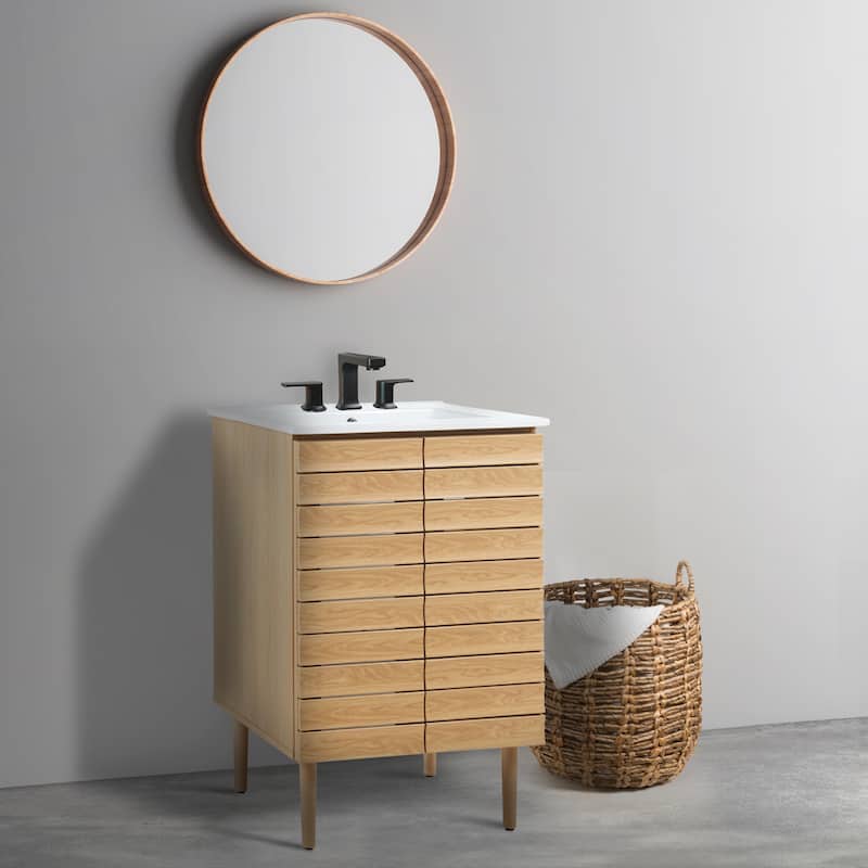 Calandre Thick Linear Slat Modern Farmhouse 2-Shelf Bath Vanity Cabinet Only (Sink Basin not Included), by JONATHAN Y
