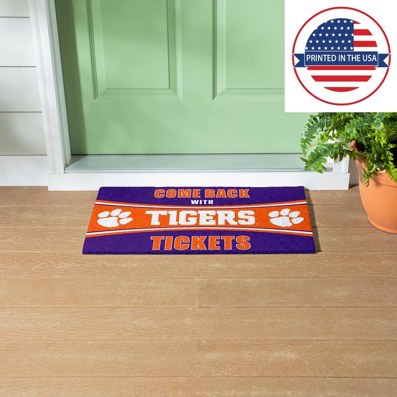 Clemson University 28 in. x 16 in. PVC "Come Back With Tickets" Trapper Door Mat