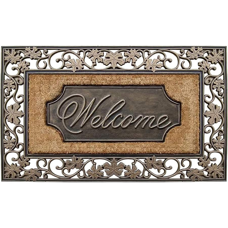 A1HC Rubber & Coir Dirt Trapper Heavy Weight Large Welcome Doormat 23"x38", Floral Border