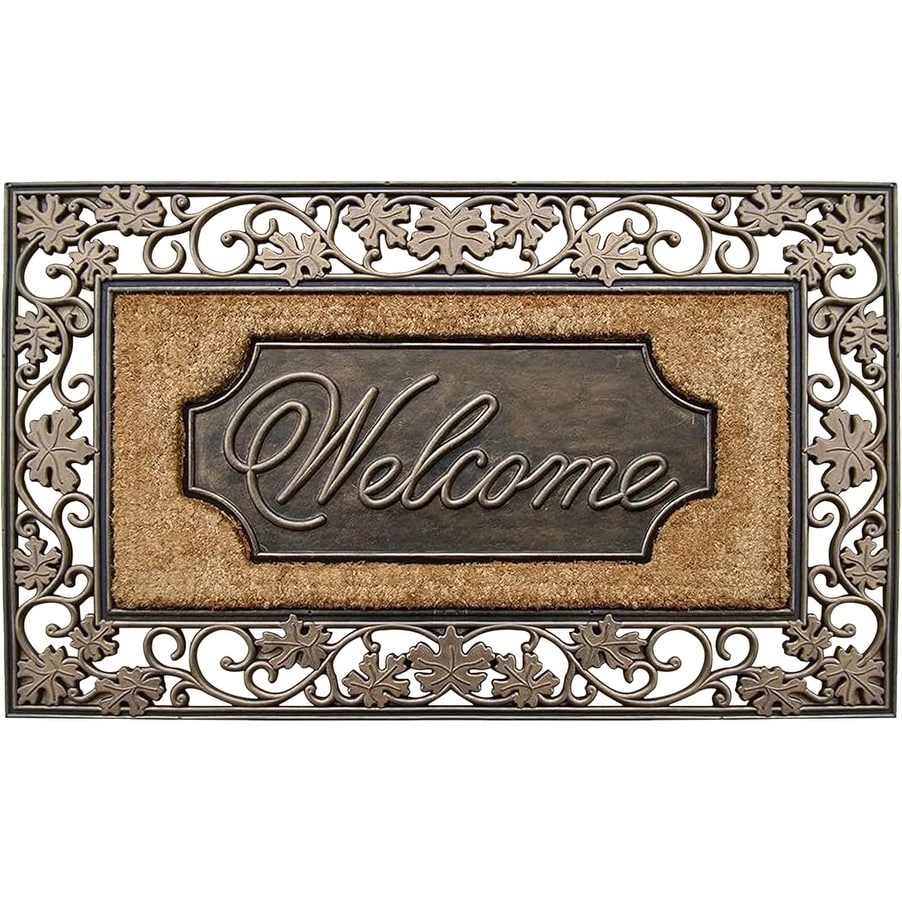 A1HC 38"×23" Natural Coir & Rubber Doormat - Decorative Welcome Design, Heavy Duty, Non-Slip, Low Profile Outdoor Front Door Mat