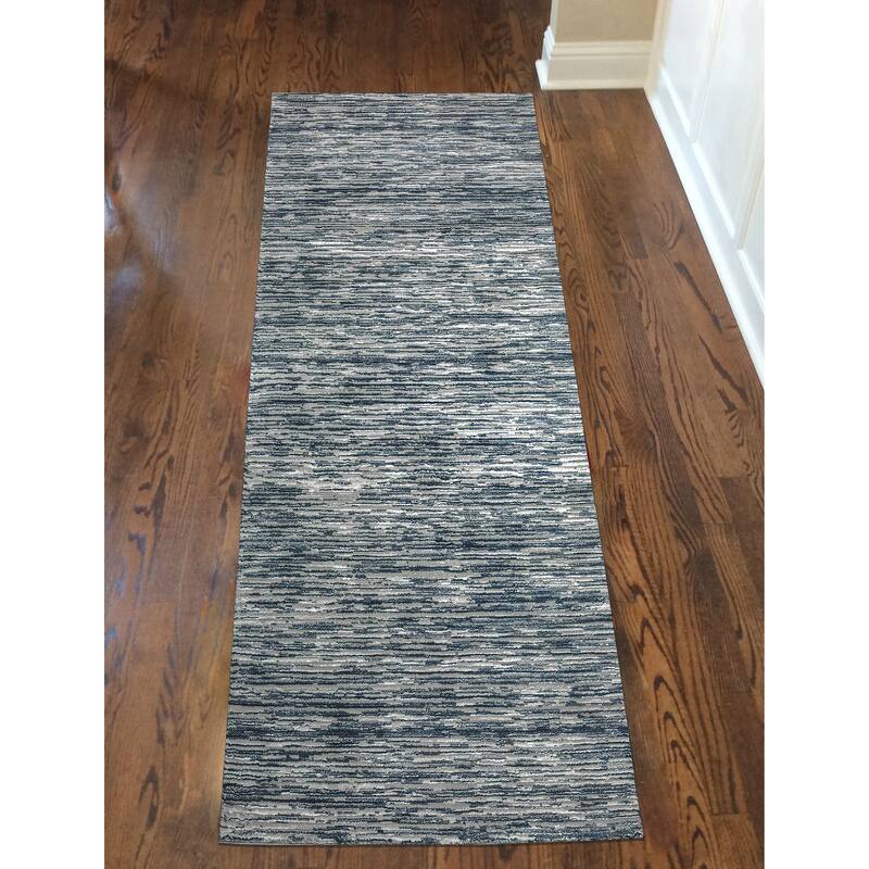 Admire Home Living Sognatore 1228 Transitional Striated Area Rug - 2'2" X 7'7" - Blue