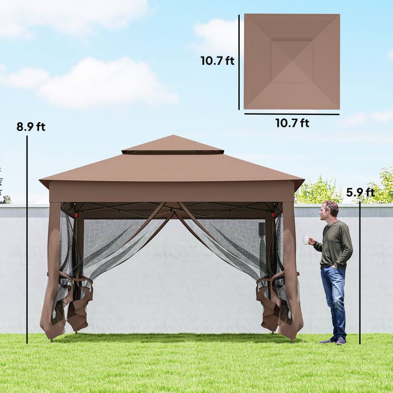 Outsunny 10.7' x 10.7' Pop Up Canopy, Outdoor Patio Gazebo Shelter with Removable Zipper Netting