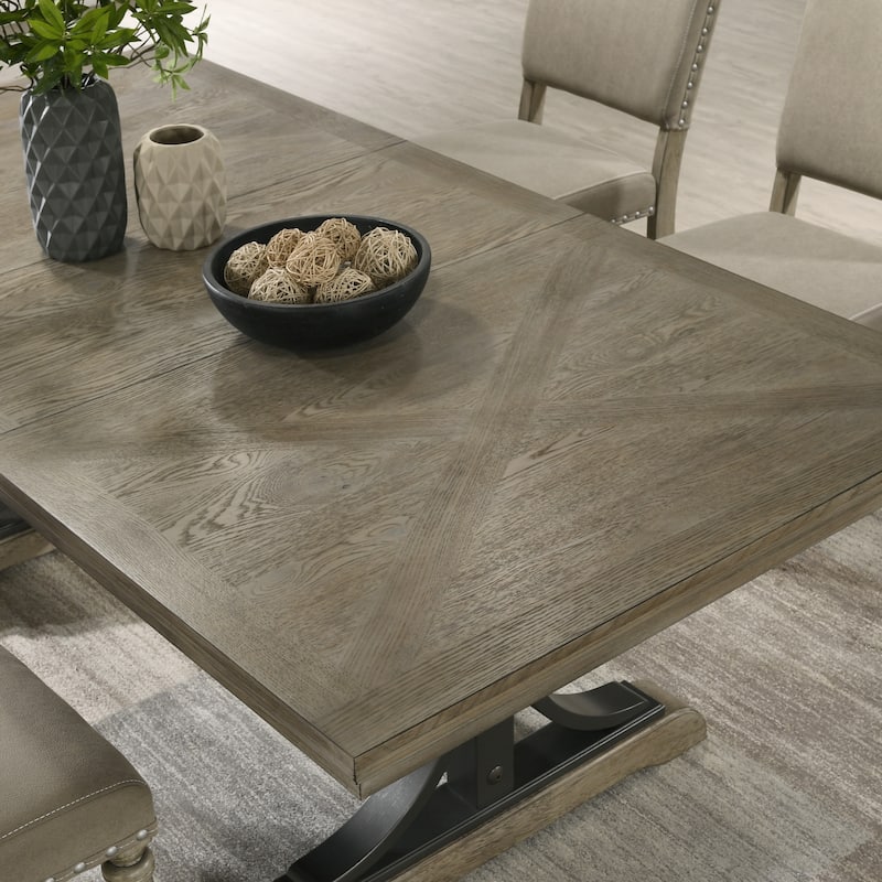 Roundhill Furniture Birmingham 9-piece Dining Set, Driftwood Finish Extendable Table with Nailhead Chairs Dining Set