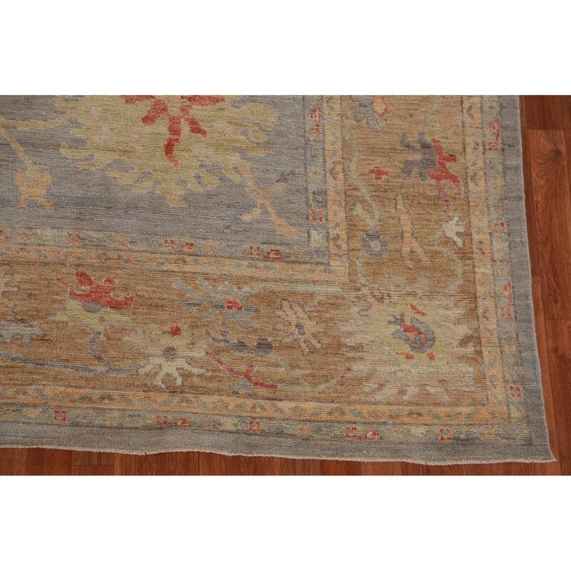 Hand Knotted Oriental 100% Wool Carpet Transitional All-Over Greys & Charcoal Oushak Area Rug - 11' 10'' X 8' 11''