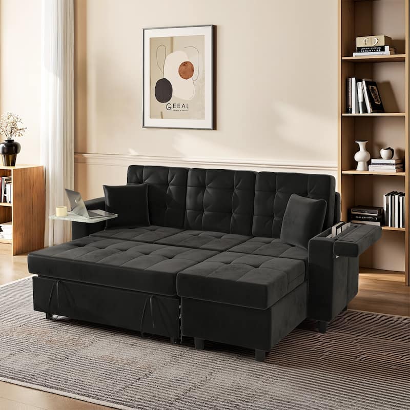Pocassy Sofa Bed Sleeper Pull Out 4 in 1 Sleeper Sofa Couches with Storage - Black