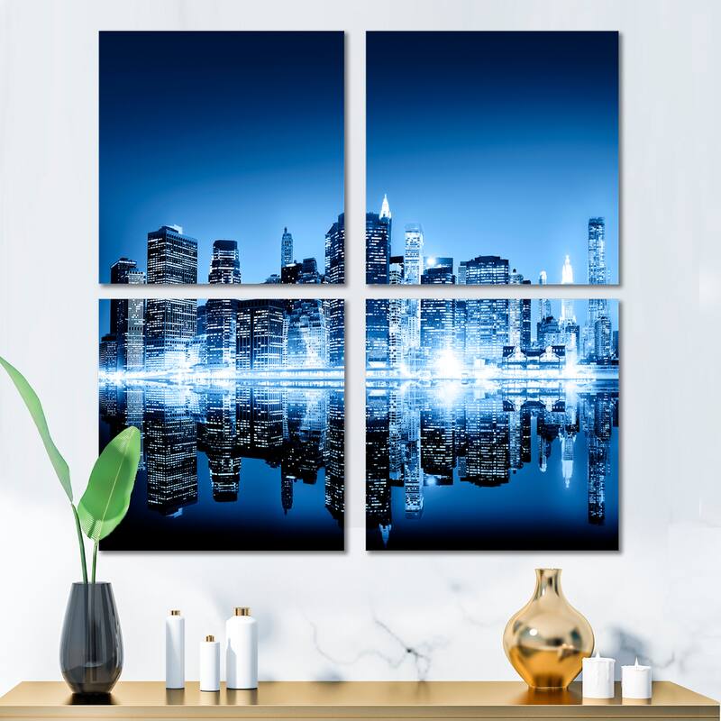Designart "Night New York City Mirrored" Cityscape Canvas Wall Art