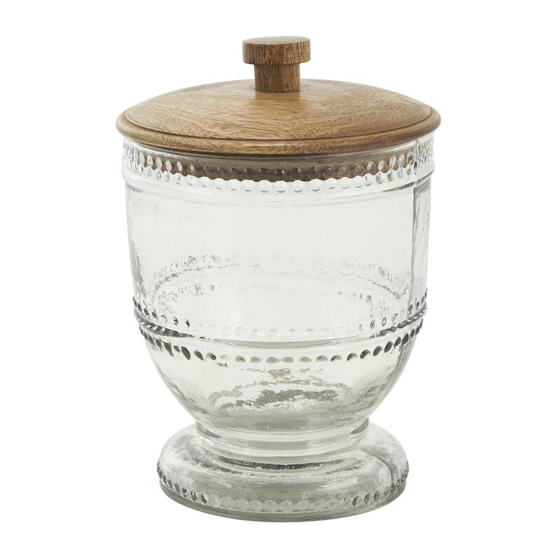 Glass Beaded Living Room Decorative Jars with Wood Lids - Set of 2 Clear - Roche River Decor