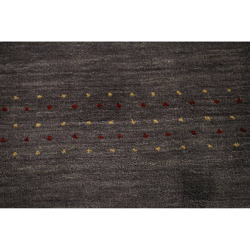 Gray Gabbeh Indian Area Rug Hand-Knotted Tribal Wool Carpet - 5'5"x 7'8"
