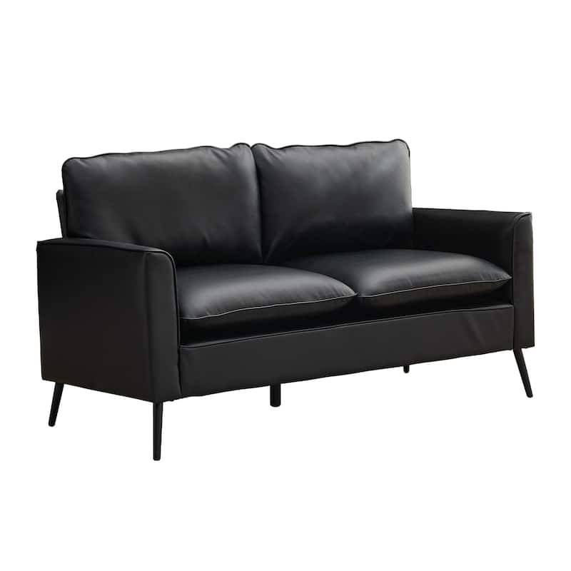 57" Faux leather Loveseat Sofa with Metal Legs - Black