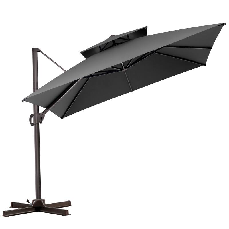 VredHom Double Top Square Patio Cantilever Umbrella with Cross Stand