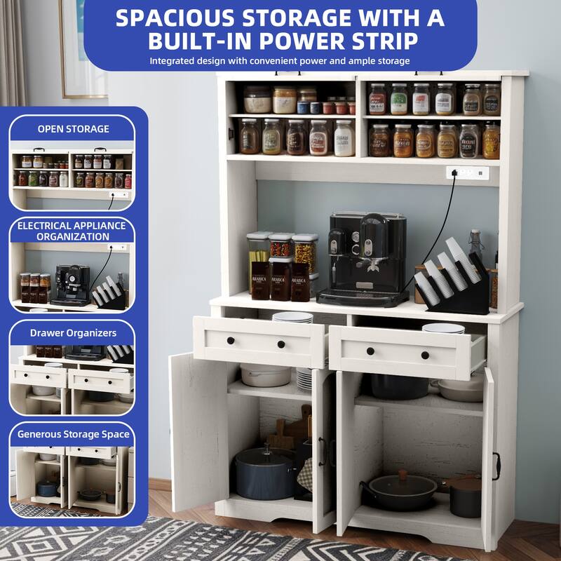 Moasis 71" Tall Kitchen Storage Pantry Cabinet,Sideboard Buffet With 2 Drawers and Power Outlets